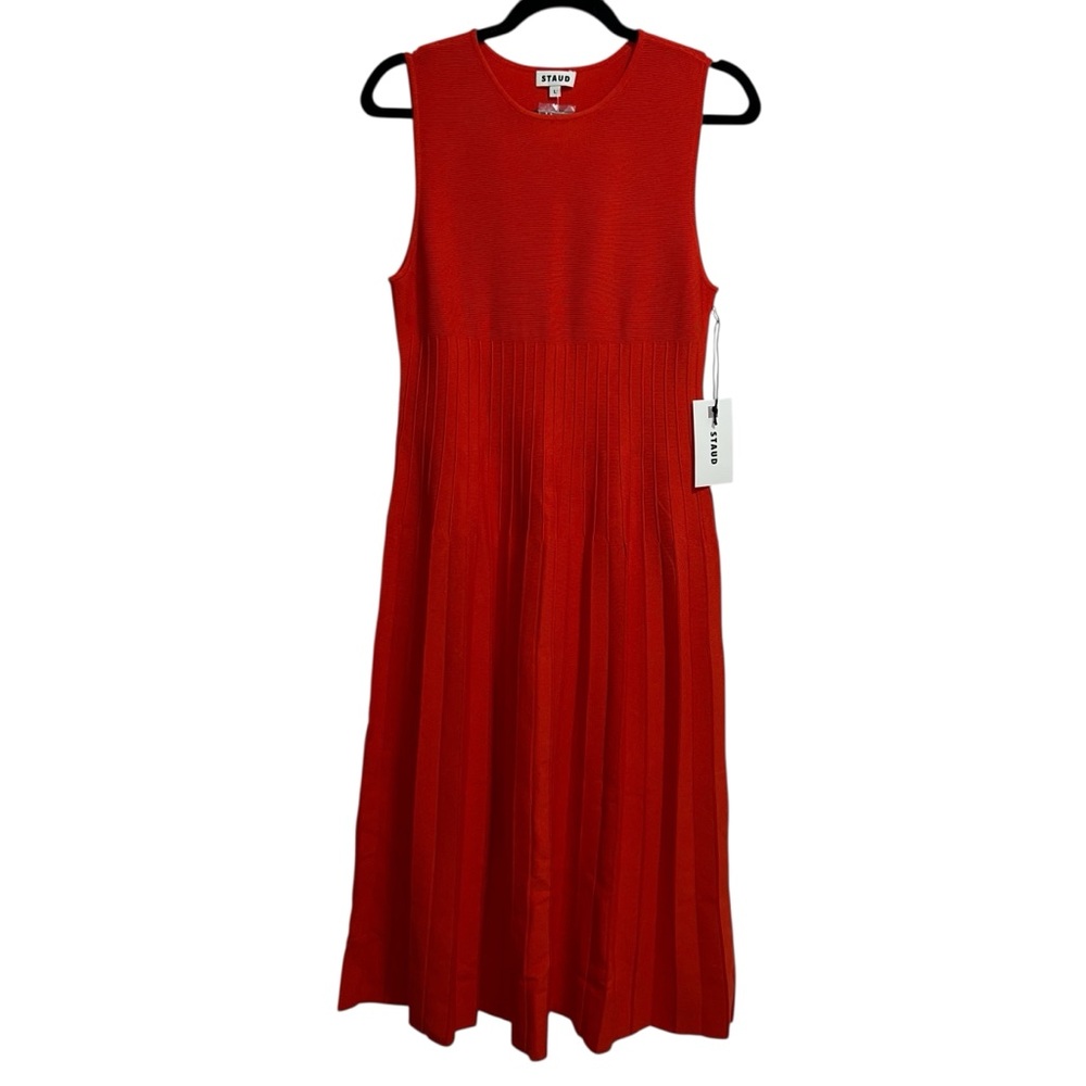 NEW NWT STAUD Elyse Midi Dress In Cayenne Orange Red - Picture 3 of 10